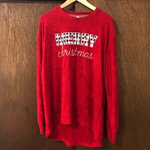 Soft Red Merry Christmas Long Sleeve Sweater Shirt